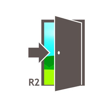 R2 - Deur draait naar binnen. Scharnier rechts